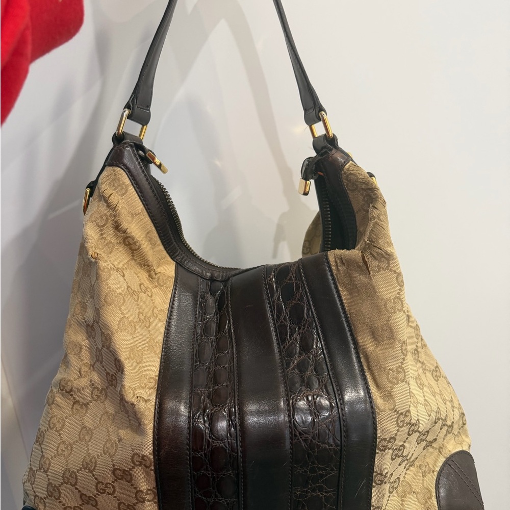 Gucci Tan and Dark Brown Hobo Bag